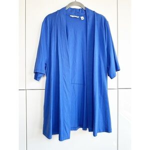 Isaac Mizrahi Live Blue Short Sleeve Cardigan Cotton Blend Long Line Size XL
